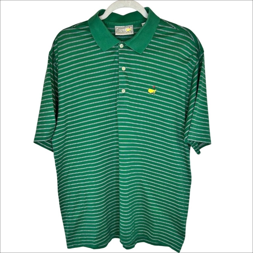 Masters Augusta National Golf Shirt Polo Men Large Green Striped Cotton Vintage